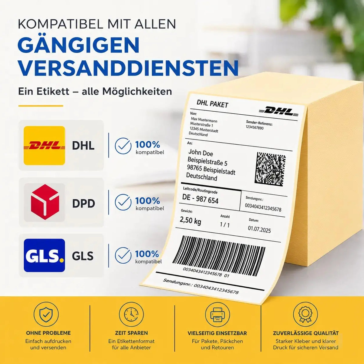 Versandetiketten 20 x 11 cm (4x6 Zoll) – Selbstklebende DHL DPD GLS Versandaufkleber – Detailansicht 3