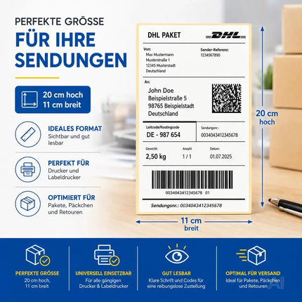 Versandetiketten 20 x 11 cm (4x6 Zoll) – Selbstklebende DHL DPD GLS Versandaufkleber – Detailansicht 4