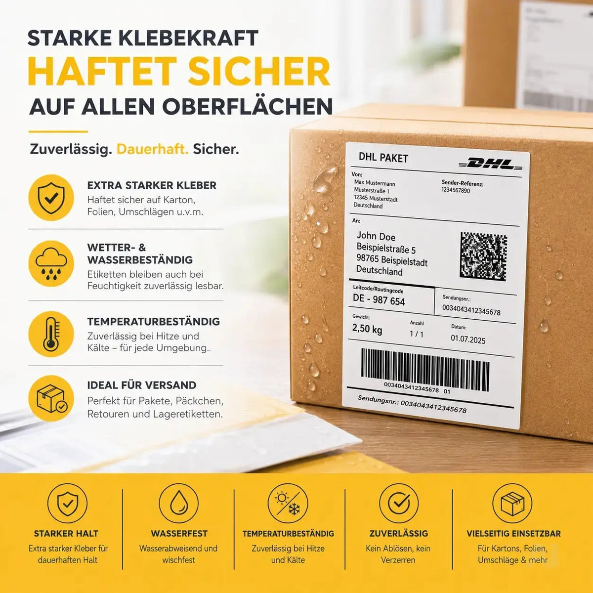 Versandetiketten 20 x 11 cm (4x6 Zoll) – Selbstklebende DHL DPD GLS Versandaufkleber – Detailansicht 6
