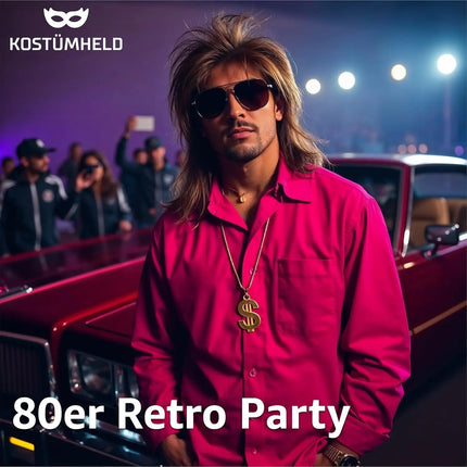 Vokuhila Perücke Herren - Kostüm Accessoire zu Retro neon 80er 90er Outfit - Fasching & Karneval - TK Gruppe® Offizieller Onlineshop