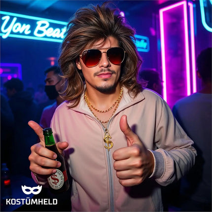 Vokuhila Perücke Herren - Kostüm Accessoire zu Retro neon 80er 90er Outfit - Fasching & Karneval - TK Gruppe® Offizieller Onlineshop
