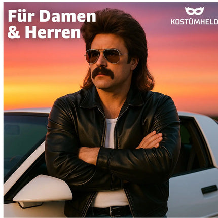 Vokuhila Perücke – 80er-Jahre Kultperücke für Fasching, Karneval & Mottopartys (Braun)