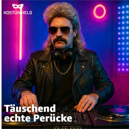 Vokuhila Perücke – 80er-Jahre Kultperücke für Fasching, Karneval & Mottopartys (Grau)