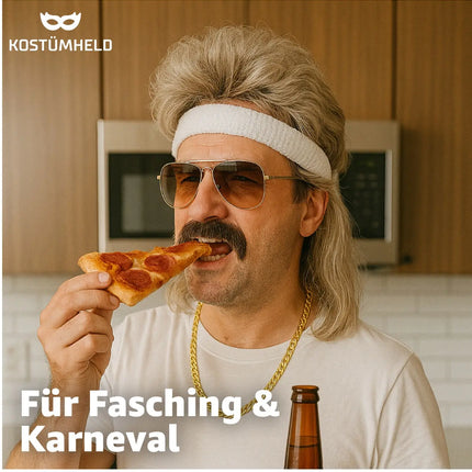 Vokuhila Perücke – 80er-Jahre Kultperücke für Fasching, Karneval & Mottopartys (Grau)