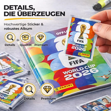 WM 2026 Fan Sammelset XXL inkl. Panini Stickeralbum, Sticker zum Einkleben, Spielplan und Deutschland Blumenkette