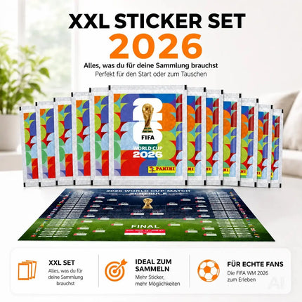 WM 2026 Sticker Set für Fußball Fans – inkl. Spielplan & Panini Sammelstickern Fußball Weltmeisterschaft 2026