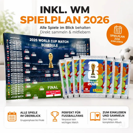 WM 2026 Sticker Set für Fußball Fans – inkl. Spielplan & Panini Sammelstickern Fußball Weltmeisterschaft 2026