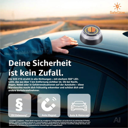 Warnleuchte V16 Notlicht - Warndreieck - Pannendreieck  für Auto & Motorrad [Energieklasse A]