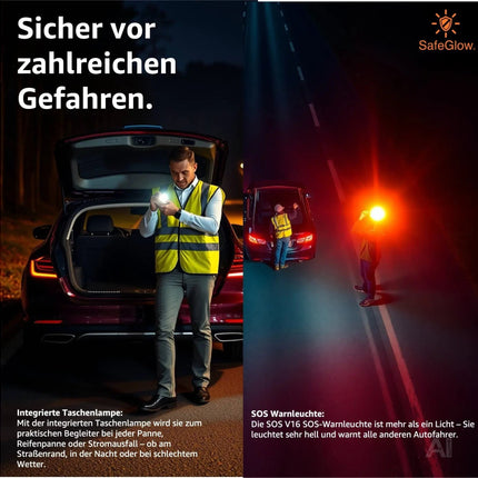 Warnleuchte V16 Notlicht - Warndreieck - Pannendreieck  für Auto & Motorrad [Energieklasse A]