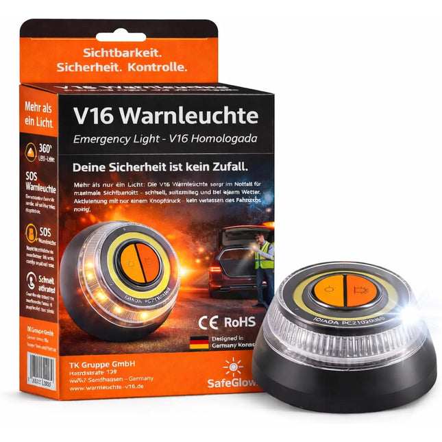 Warnleuchte V16 Notlicht - Warndreieck - Pannendreieck  für Auto & Motorrad [Energieklasse A]