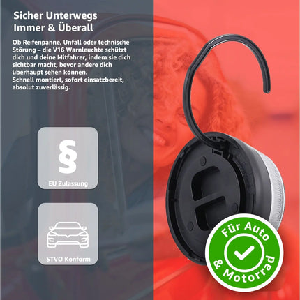 Warnleuchte V16   zugelassenes Notlicht & Warndreieck Ersatz – Sicherheitslicht für Auto & Motorrad