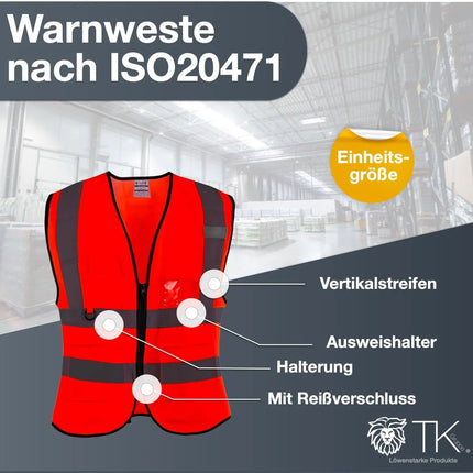 Warnweste ISO20471 orange mit Vertikalstreifen - 2024 Pannenweste Warnweste Unfallweste Sicherheitsweste Arbeitsweste