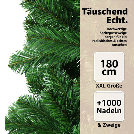 Weihnachtsbaum künstlich 180 cm grün - täuschend echt & naturgetreuer Premium Tannenbaum (PREMIUM)
