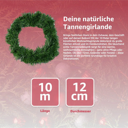 Weihnachtsgirlande Ø 10 cm grün 10 Meter - künstliche Dekogirlande - Tannen Girlande Weihnachten