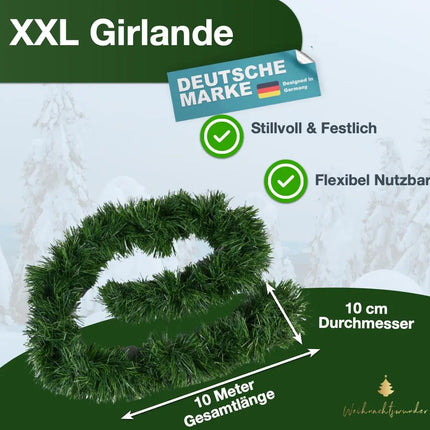 Weihnachtsgirlande grün 10 Meter - künstliche Dekogirlande Ø 10 cm - Tannen Girlande als Weihanachtskranz