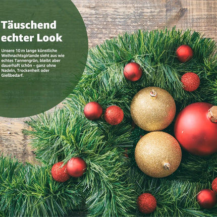 Weihnachtsgirlande grün 10 Meter - künstliche Dekogirlande Ø 10 cm - Tannen Girlande als Weihanachtskranz