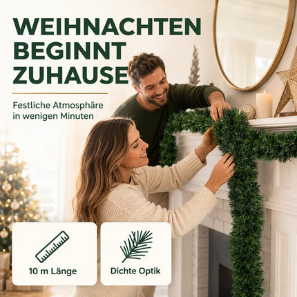 Weihnachtsgirlande grün 10 Meter - künstliche Dekogirlande Ø 10 cm - Tannen Girlande als Weihanachtskranz