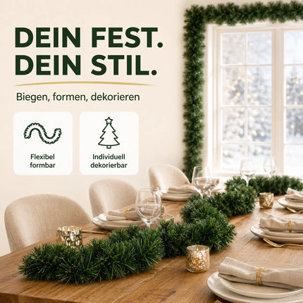 Weihnachtsgirlande grün 10 Meter - künstliche Dekogirlande Ø 10 cm - Tannen Girlande als Weihanachtskranz