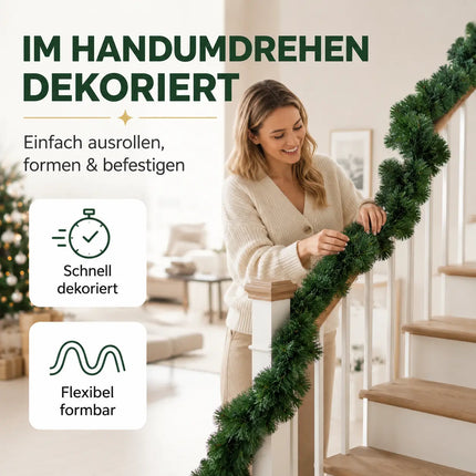 Weihnachtsgirlande grün 10 Meter - künstliche Dekogirlande Ø 10 cm - Tannen Girlande als Weihanachtskranz