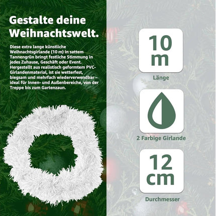 Weihnachtsgirlande künstliche Tannengirlande 10 Meter Dekogirlande für Innen und Außen Weihnachtsdekoration