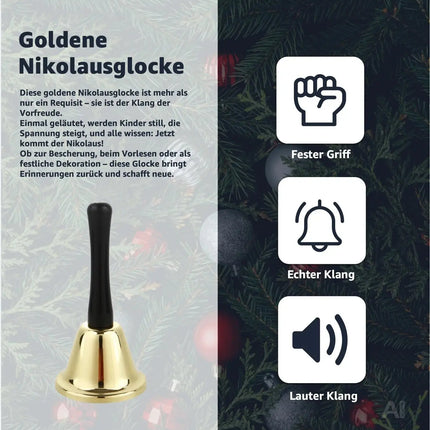 Weihnachtsglocke Nikolausglocke, Gold Glocke - Accessoire zu Nikolauskostüm – Detailansicht 2