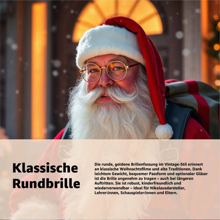 Weihnachtsmannbrille - Nikolausbrille - rund Nickelbrille Brille Nikolaus rund Verkleidung Kostümbrille an Weihnachten als Nikolauskostüm, Weihnachtsmann