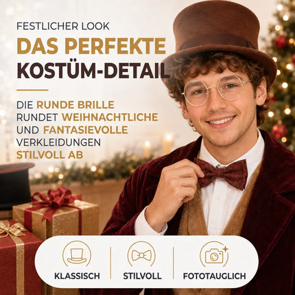 Weihnachtsmannbrille - Nikolausbrille - rund Nickelbrille Brille Nikolaus rund Verkleidung Kostümbrille an Weihnachten als Nikolauskostüm, Weihnachtsmann