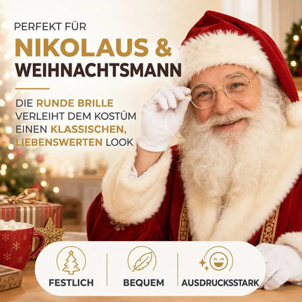 Weihnachtsmannbrille - Nikolausbrille - rund Nickelbrille Brille Nikolaus rund Verkleidung – Detailansicht 2