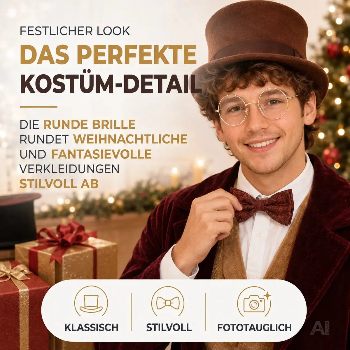 Weihnachtsmannbrille - Nikolausbrille - rund Nickelbrille Brille Nikolaus rund Verkleidung – Detailansicht 6