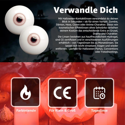 Weisse Farbige & Geprüfte Kontaktlinsen - Grußlige Tageslinsen für Halloween & Fasching - ohne Stärke - Vampir & Dracula (weiß)