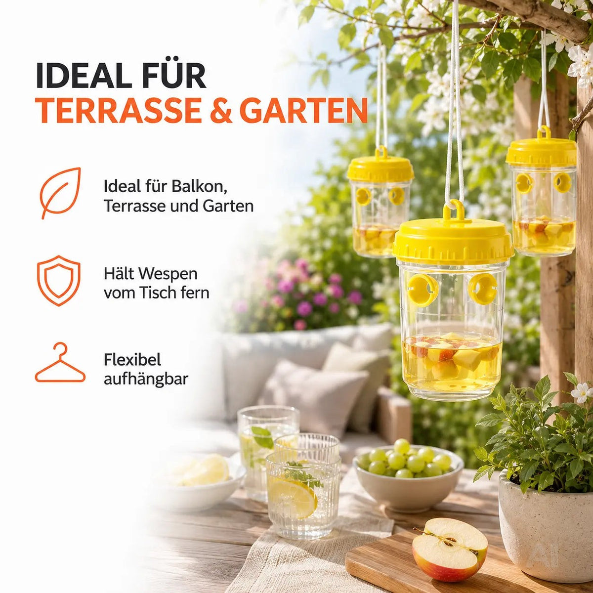 3x Wespenfalle – Fliegenfalle & effektive Wespenabwehr für Garten, Balkon & Outdoor – Mittel gegen Wespen (3x)