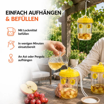 Wespenfalle – Fliegenfalle & effektive Wespenabwehr für Garten, Balkon & Outdoor – Mittel gegen Wespen (3x)