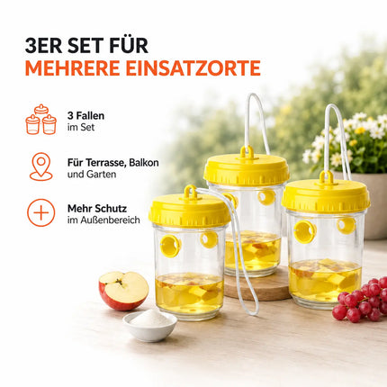Wespenfalle – Fliegenfalle & effektive Wespenabwehr für Garten, Balkon & Outdoor – Mittel gegen Wespen (3x)