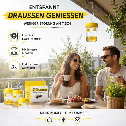 Wespenfalle – Mittel gegen Wespen & Fliegenfalle für Garten, Terrasse, Balkon und Camping – Effektive Wespenabwehr (3x)