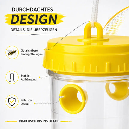 Wespenfalle – Mittel gegen Wespen & Fliegenfalle für Garten, Terrasse, Balkon und Camping – Effektive Wespenabwehr (3x)
