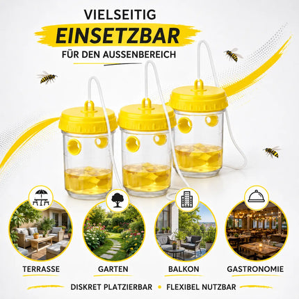 Wespenfalle – Mittel gegen Wespen & Fliegenfalle für Garten, Terrasse, Balkon und Camping – Effektive Wespenabwehr (3x)