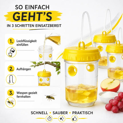 Wespenfalle – Mittel gegen Wespen & Fliegenfalle für Garten, Terrasse, Balkon und Camping – Effektive Wespenabwehr (3x)