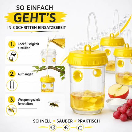 Wespenfalle – Mittel gegen Wespen & Fliegenfalle für Garten, Terrasse, Balkon und Camping – Effektive Wespenabwehr (3x)
