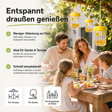 Wespenfalle für Outdoor – Fliegenfalle & Wespenabwehr für Garten, Terrasse und Balkon – Wiederverwendbare Insektenfalle (3x)