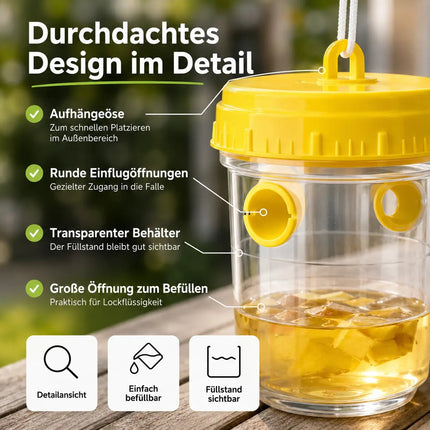 Wespenfalle für Outdoor – Fliegenfalle & Wespenabwehr für Garten, Terrasse und Balkon – Wiederverwendbare Insektenfalle (3x)
