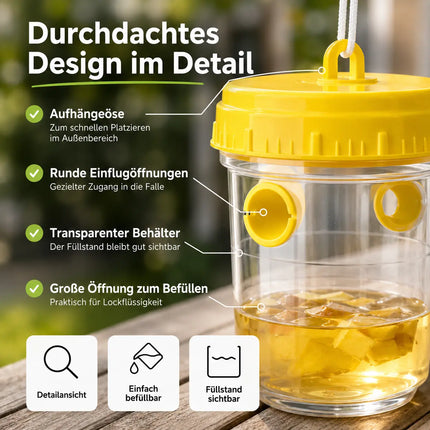 Wespenfalle für Outdoor – Fliegenfalle & Wespenabwehr für Garten, Terrasse und Balkon – Wiederverwendbare Insektenfalle (3x)