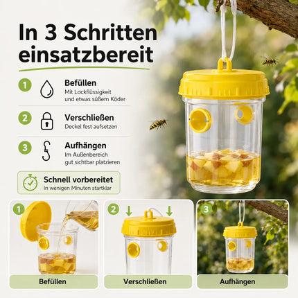 Wespenfalle für Outdoor – Fliegenfalle & Wespenabwehr für Garten, Terrasse und Balkon – Wiederverwendbare Insektenfalle (3x)