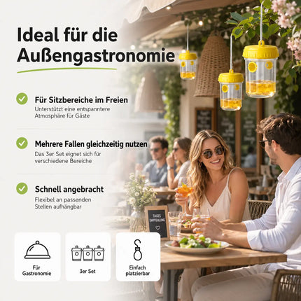 Wespenfalle für Outdoor – Fliegenfalle & Wespenabwehr für Garten, Terrasse und Balkon – Wiederverwendbare Insektenfalle (3x)