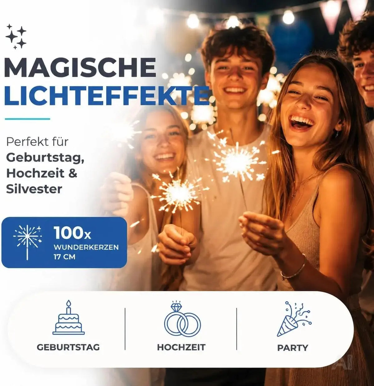Wunderkerzen 17 cm - Sternspritzer Fontäne für Partys & Feuerwerk & Hochzeit & Geburtstag – Detailansicht 2
