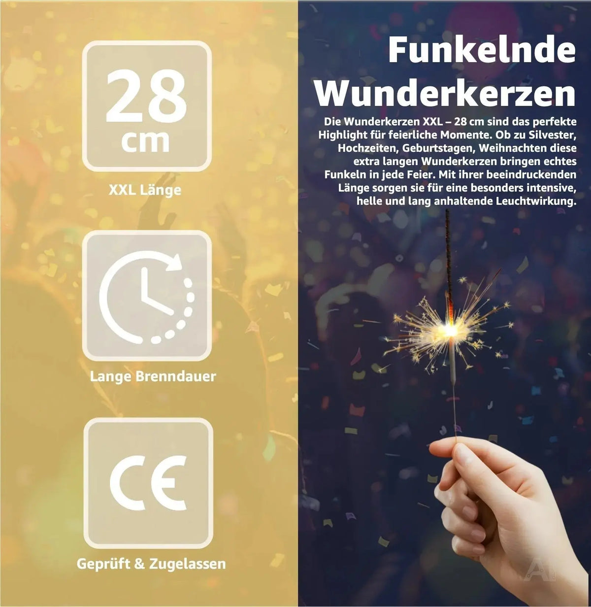 Wunderkerzen 28 cm - Sternspritzer Fontäne für Partys & Feuerwerk & Geburtstag – Detailansicht 2