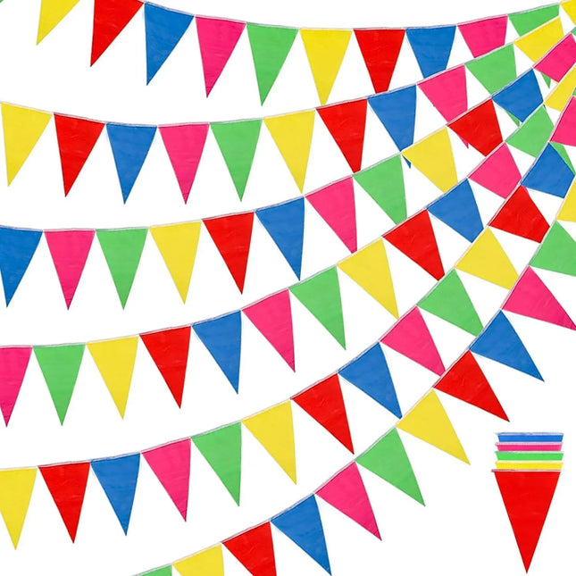 XXL 100 Meter Wimpelkette bunt - Innen & Draußen Banner - Girlande für Garten & Party - Deko & Dekoration