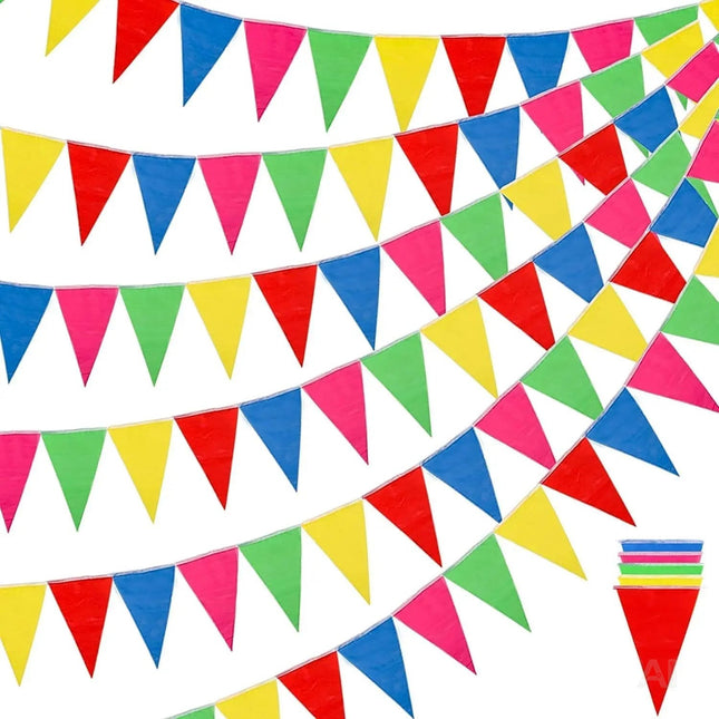 XXL 100 Meter Wimpelkette bunt - Innen & Draußen Banner - Girlande für Garten & Party - Deko & Dekoration