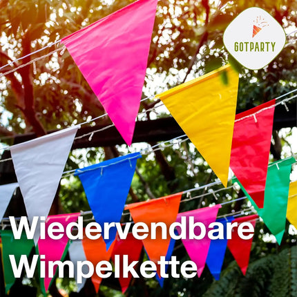 XXL 100 Meter Wimpelkette bunt - Innen & Draußen Banner - Girlande für Garten & Party - Deko & Dekoration