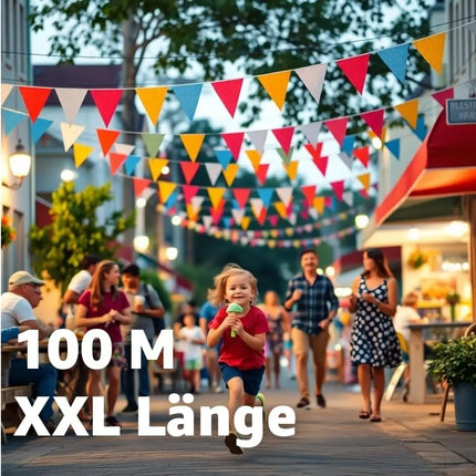 XXL 100 Meter Wimpelkette bunt - Innen & Draußen Banner - Girlande für Garten & Party - Deko & Dekoration