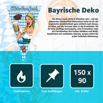 XXL 150 x 90 cm Oktoberfest Wimpel Dreieck Wiesn Deko Dekoration zum Aufhängen für Ihr Oktoberfest Dahoam
